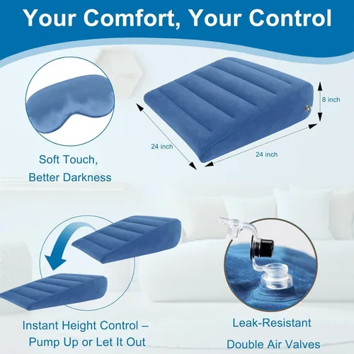 Vista 5 de Almohada inflable de cuña, ligera, rápida de inflar y desinflar, soporte cómodo para espalda y cuello, cama inflable ideal para almohadas sobre