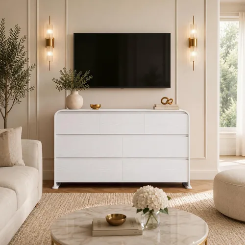 Vista 7 de YESHOMY Cómoda blanca de 7 cajones para dormitorio, organizador de Blanco