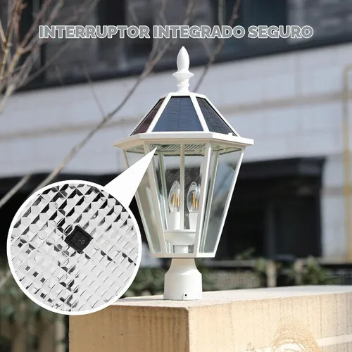 Vista 5 de LUTEC Luz de poste LED solar al aire libre, luces de calle vintage del atardecer al amanecer, 300 lm, 2700 K, luces de poste solar de aluminio Blanco