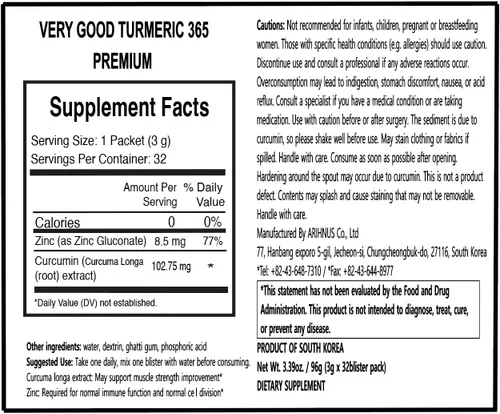 Vista 4 de Very Good Tumeric 365 Curcumin Premium - Suplemento tumérico orgánico con extracto puro de curcmin para apoyo inmunológico para adultos Suplemento