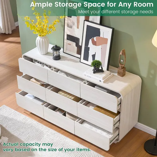 Vista 4 de Standifurno Cómodas blancas de 9 cajones, cómoda cajonera con cajones profundos, cómoda moderna para dormitorio, cajón curvado con gran Blanco