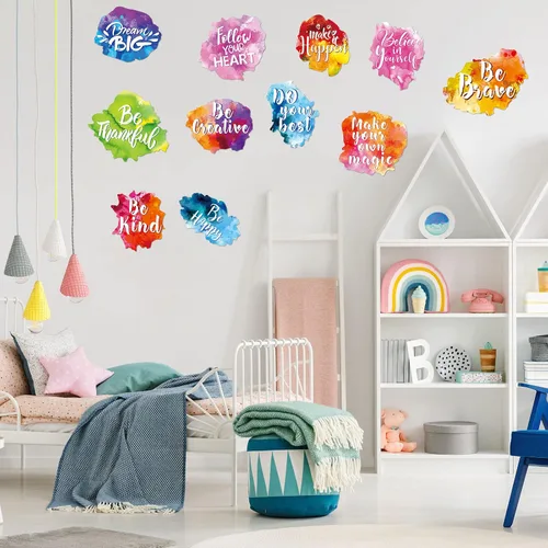 Vista 4 de Zonon 6 juegos/12 piezas inspiradoras de vuelta a la escuela, calcomanías de pared inspiradoras de acuarela con cita motivacional colorida