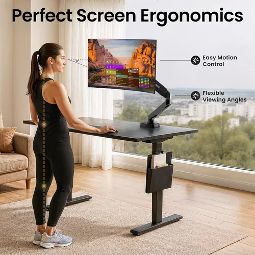 Vista 6 de EVEO Brazo de monitor único premium de 14 a 34 pulgadas, soporte de monitor de resorte de gas ajustable, soporte de escritorio de un solo brazo