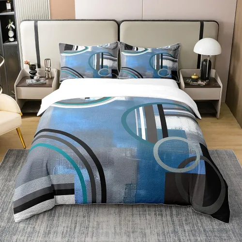 Vista 25 de Erosebridal Juego de ropa de cama de 100 % algodón a cuadros para niños y niñas, funda de edredón a cuadros, funda de edredón moderna geométrica