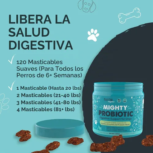 Vista 4 de Mighty Paw Waggables - Probióticos masticables para perros (hechos en Estados Unidos) Probióticos para perros y enzimas digestivas. Probiótico