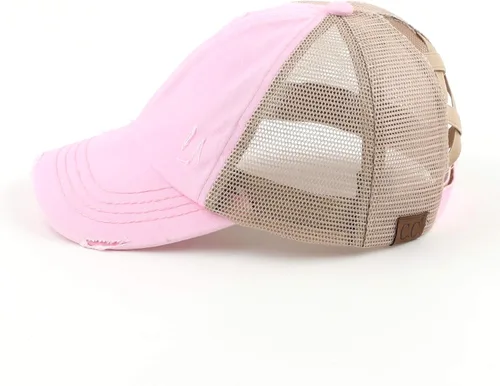 Vista 5 de C.C - Gorra de béisbol con diseño para cola de caballo, ajustable, con malla y brillantina