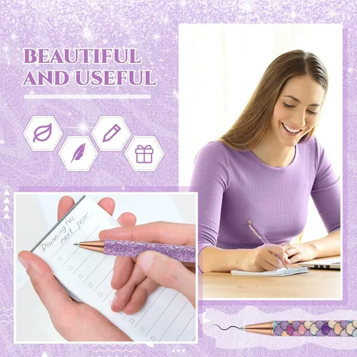 Vista 4 de Sherr 7 bolígrafos elegantes para mujer, lindos bolígrafos de purpurina brillantes con 10 recambios de tinta negra, bonitos regalos para niñas