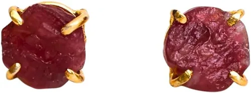 Vista 48 de Gempires Natural Raw Prong Setting Stud Earrings, 8-10 mm Crystals Earring, Handmade Jewelry, Gift for Her