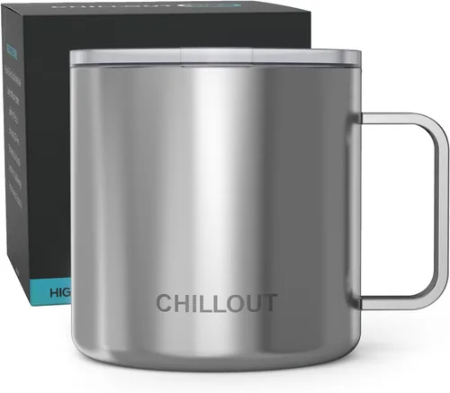 Vista 22 de Chillout Life - Taza de café con aislamiento térmico al vacío, acero inoxidable, mango y tapa, 16 onzas