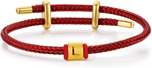 Vista 15 de ZHOU LIU FU Pulsera de Oro de 24K con Dijes de Iniciales, Pulseras Ajustables de Cadena Roja con Dijes de Letras y Corazón A-Z, Brazalete Apilable