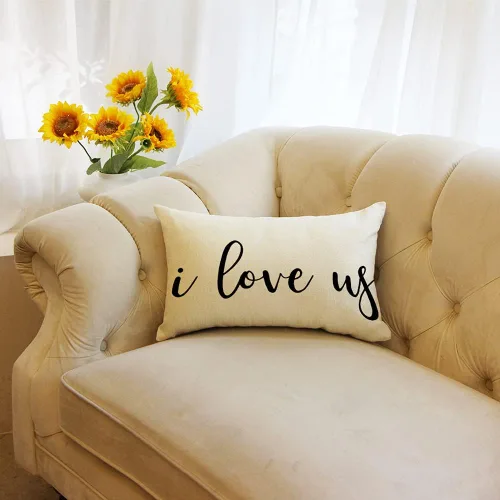 Vista 4 de Ogiselestyle Fundas de almohada de granja con frases I Love Us de 12 x 20 pulgadas, fundas de almohada lumbares decorativas para el hogar, funda