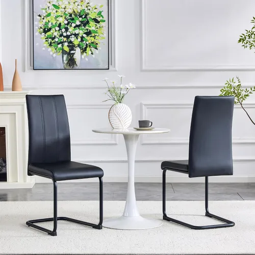 Vista 3 de Juego de 2 sillas de comedor, sillas de comedor tapizadas con respaldo alto negro con patas de metal cromado, sillas laterales de cocina modernas