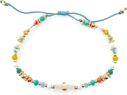 Vista 3 de Women's Crystal Bracelet with Daisy Flower Charm, Aquamarine Nylon String, Adjustable