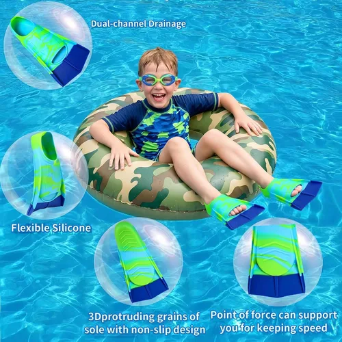 Vista 3 de Aletas de Natación para Niños, Aletas Cortas Cómodas para Natación de Vueltas y Entrenamiento para Niños, Niñas, Niños, Principiantes