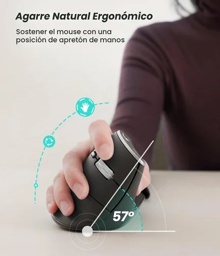 Vista 3 de Nulea M510 - Mouse vertical inalámbrico, ergonómico para un seguimiento cómodo, 3 DPI ajustables (800-1200-1600), mouse vertical inalámbrico de 2.4G
