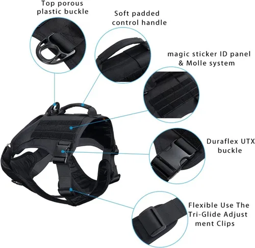 Vista 3 de EXCELLENT ELITE SPANKER Arnés táctico para perro, con asa, arnés militar para perro, arnés ajustable de entrenamiento sin tirones para perros Negro