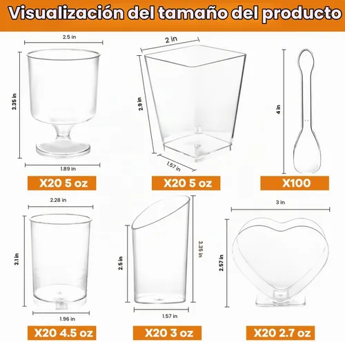 Vista 2 de Paquete de 100 vasos de postre de plástico con cucharas, 5 onzas transparentes pequeñas tazas de postre con cucharas, tazas de postre para fiestas
