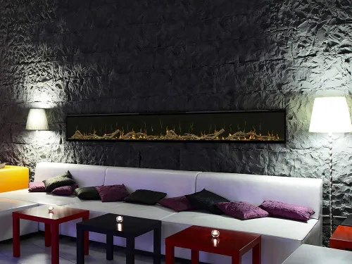 Vista 2 de Dimplex IgniteXL® Chimenea eléctrica lineal incorporada de 100" con madera flotante y accesorios River Rock (Modelos: XLF100 y LF100DWS-KIT)