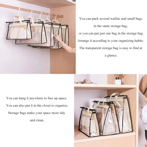 Vista 4 de fazhongfa 2 bolsas para el polvo para bolsas, organizador de almacenamiento de bolsos transparentes, no tejidas, bolsa colgante con cremallera y asa