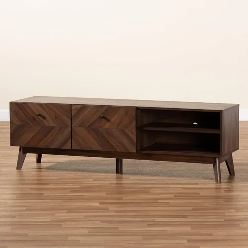 Vista 9 de Baxton Studio Hartman Mid-Century - Soporte de TV de madera con acabado marrón nogal moderno
