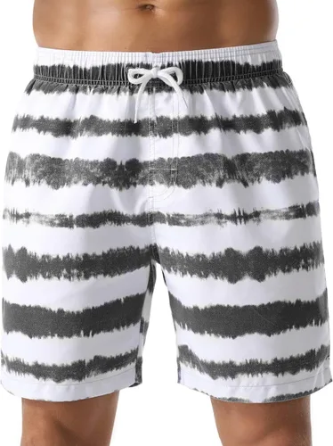 Vista 11 de Nonwe Traje de baño para hombre, ropa de playa, secado rápido, retro, suave, lavado, con cordón 275-Negro