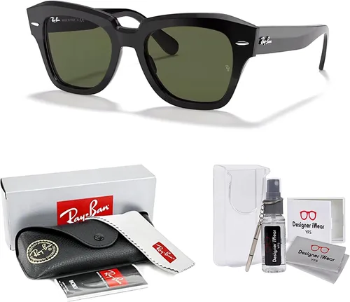 Vista 2 de Ray-Ban State Street RB2186 - Lentes de sol cuadrados para hombre y mujer + paquete con kit de gafas de diseñador iWear
