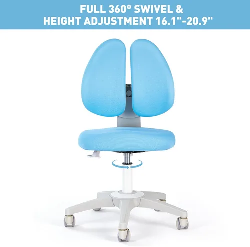 Vista 9 de Silla de escritorio para niños, altura y profundidad del asiento, silla de estudio ajustable con giro de 360°, ruedas de freno para sentarse