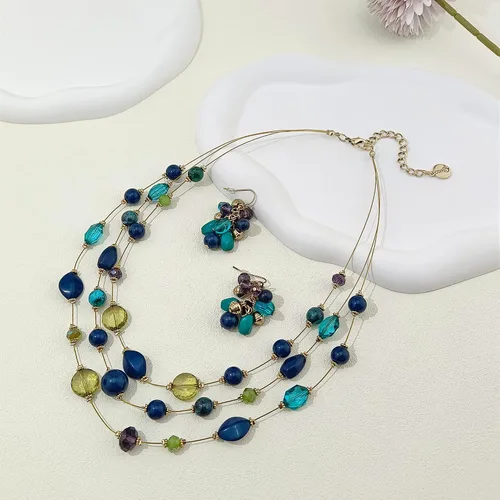 Vista 4 de Coiris Collar de 3 capas con cuentas de alambre de ilusión de 19.5 pulgadas para mujer