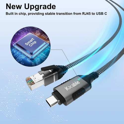 Vista 6 de Cable USB C a Ethernet plano de 4 pies, cable RJ45 a USB tipo C, conectado directamente, red LAN Gigabit, OFC, para MacBook Pro, iPad Pro, iPhone