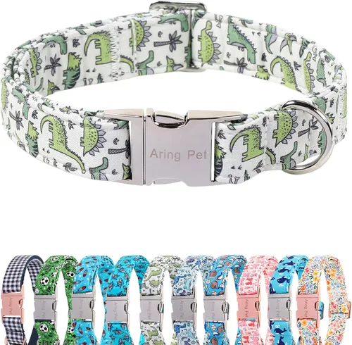 Vista 218 de Aring Pet Collar de algodón, ligero y ajustable, con hebilla de liberación rápida, para perros pequeños, medianos y grandes, para cachorros, S, Hoja