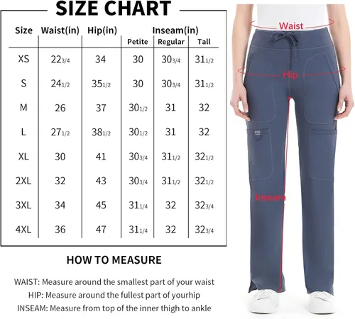 Vista 6 de QBK Pantalones médicos de yoga para mujer, tiro medio, pantalones de trabajo de yoga, pantalones de cinco bolsillos