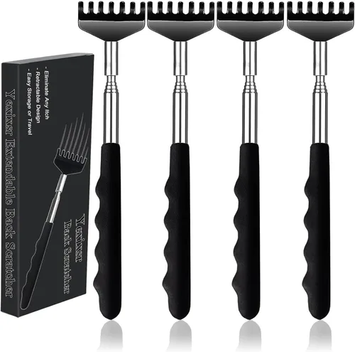Vista 8 de Yexixsr Paquete de 3 rascadores de espalda extensibles de metal para hombres, mujeres y adultos, masajeador telescópico de espalda con asas de goma