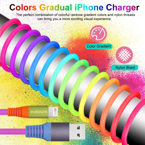Vista 6 de Cable de carga para iPhone, [certificado MFi de Apple] 3 pies colorido gradual USB A a Lightning cable de carga rápida de nailon trenzado