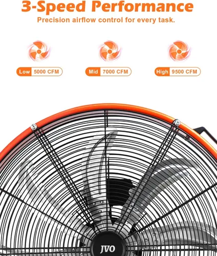 Vista 3 de JVO Ventilador de tambor de piso industrial de 24 pulgadas, ventilador de piso de alta velocidad de 9500 CFM con 8 aspas y ventilador grande de 3