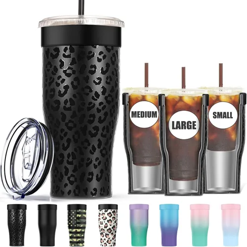 Vista 8 de Funda universal para café helado - Funda aislante reutilizable de acero inoxidable de doble pared mejorada para bebidas frías, se ajusta a tazas