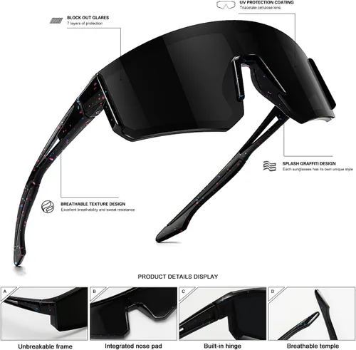 Vista 4 de SEKKAF - Gafas de sol deportivas para jóvenes, para béisbol y softbol, para niños y niñas de 6 a 12 años, gafas de sol para ciclismo, ligeras