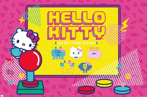 Vista 9 de Trends International Hello Kitty: Póster de pared Kawaii Arcade de 22.4 pulgadas de largo x 14.7 W, versión enmarcada de madera de granero