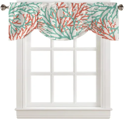 Vista 17 de Cortinas de verano con cenefa de amarre para ventanas, cortinas costeras de cocina costeras para ventanas, cortinas náuticas junto al mar, beige