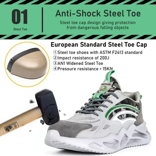 Vista 2 de Jormungand Zapatos de punta de acero para hombre, ligeros, indestructibles, a prueba de pinchazos, cómodos zapatos de seguridad para uso industrial