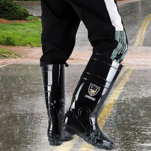 Vista 3 de Botas de lluvia largas para hombre, botas de pesca impermeables y cómodas, botas de cubierta de PVC antideslizantes, botas duraderas y transpirables
