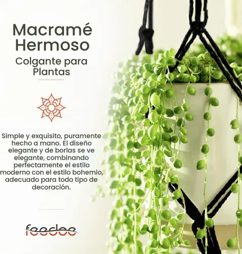 Vista 6 de Feedee Ganchos de macramé para plantas, paquete de 6, color negro, interior/exterior, algodón