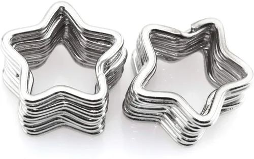 Vista 3 de Heyous 10 unids creativo llavero plano plata DIY metal llavero llavero aro lazo forma estrella