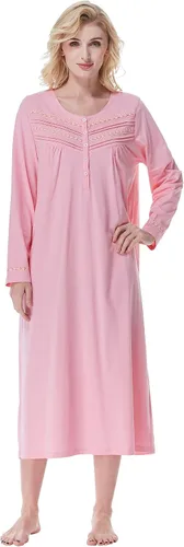 Vista 29 de Keyocean Camisones para mujer, suaves 100% algodón, cómodos camisones de manga larga para dormir para mamá Danderlion Azul