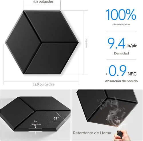 Vista 4 de Paquete de 12 paneles acústicos autoadhesivos de 12 x 10 x 0.4 pulgadas, paneles de espuma a prueba de sonido para paredes con alta densidad, diseño