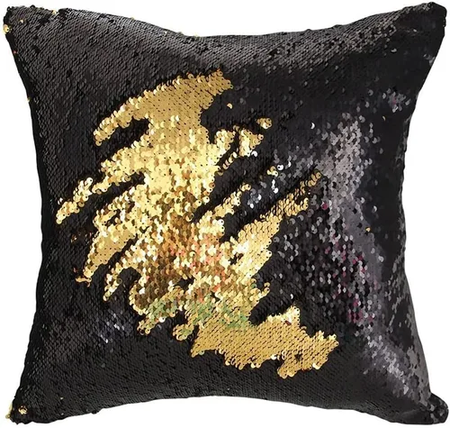 Vista 14 de MOCOFO Fundas de almohada decorativas de lentejuelas mágicas reversibles 16x16-2 de plata a oro + 2 de oro a negro de ante premium para habitación 4