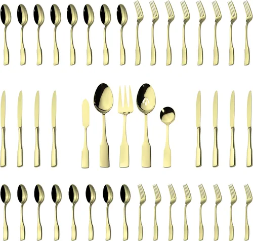 Vista 14 de Alata Kate Black Mirror - Cubiertos de 45 piezas con juego de utensilios para servir utensilios, servicio para 8, cubiertos de acero inoxidable