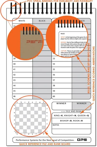 Vista 5 de Libro de puntuaciones de ajedrez Perfect Strike con reglas e instrucciones de puntuación. Resistente. Calidad de competencia. (5.5" x 8.5")