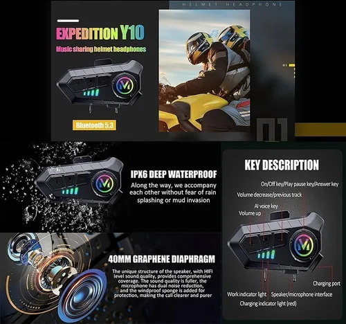 Vista 6 de Casco modular Moto Bluetooth con doble visera, con micrófono para Respuesta Automática Casco de Moto Homologado ECE Adecuado para Hombre Mujer