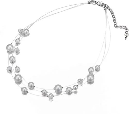 Vista 4 de Collar a capas con cristal para mujer, gargantilla con cadena de plata gruesa, regalo de cumpleaños para mujer