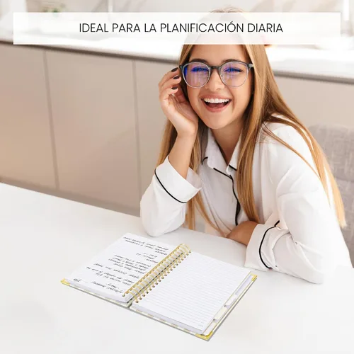 Vista 7 de Cuaderno en Espiral Grueso y Estético Con Pestañas - Diario Premium Para Mujeres Tamaño B5 - Cuaderno de Notas Rayado Para Universidad Con 300